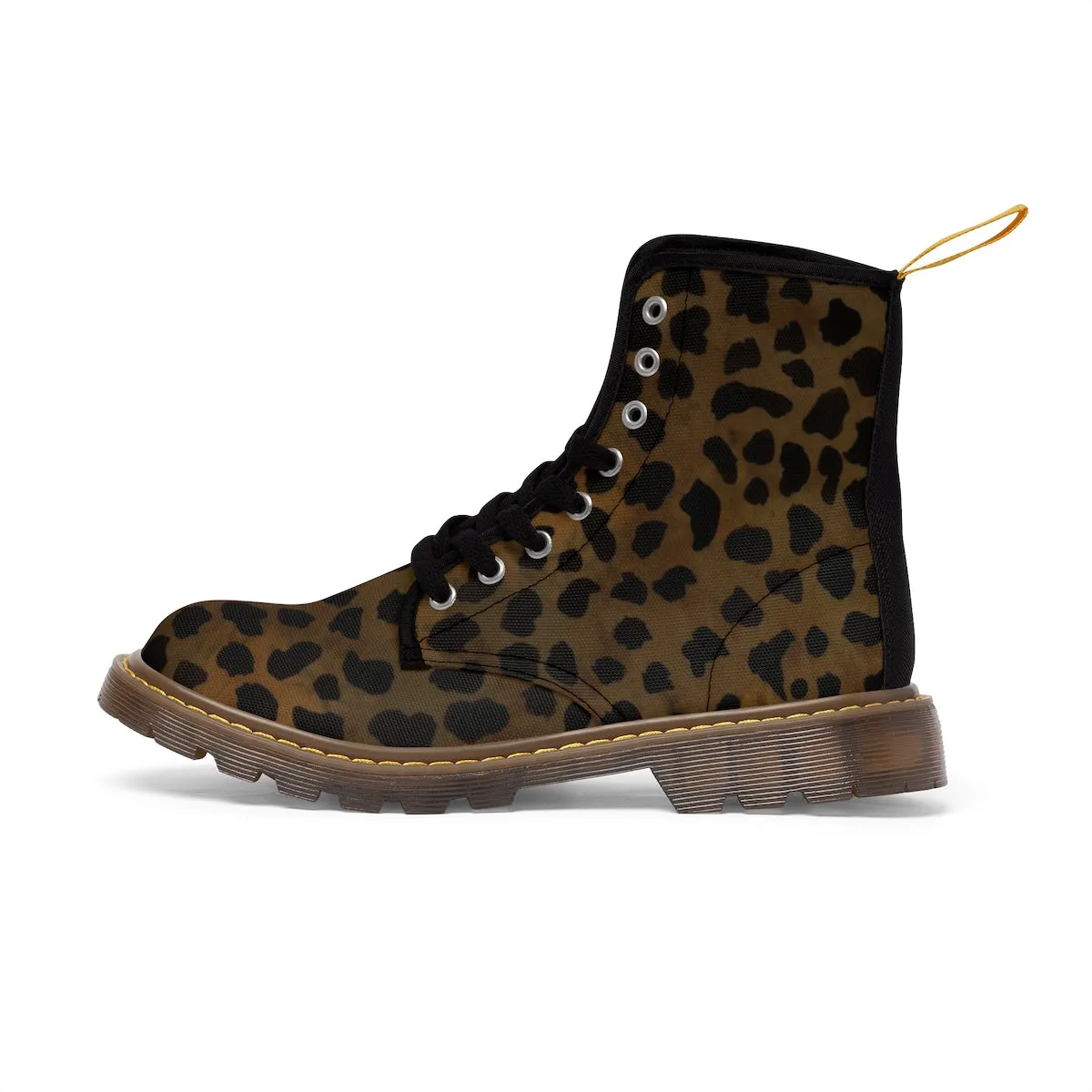 Leopard Print Men's Boots, Animal Print Men's Winter Lace Up Hiking Boots (US Size: 7-10.5)