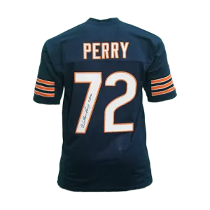 William "Refrigerator" Perry Autographed Inscribed SB XX Pro Style Football Jersey Blue (JSA)